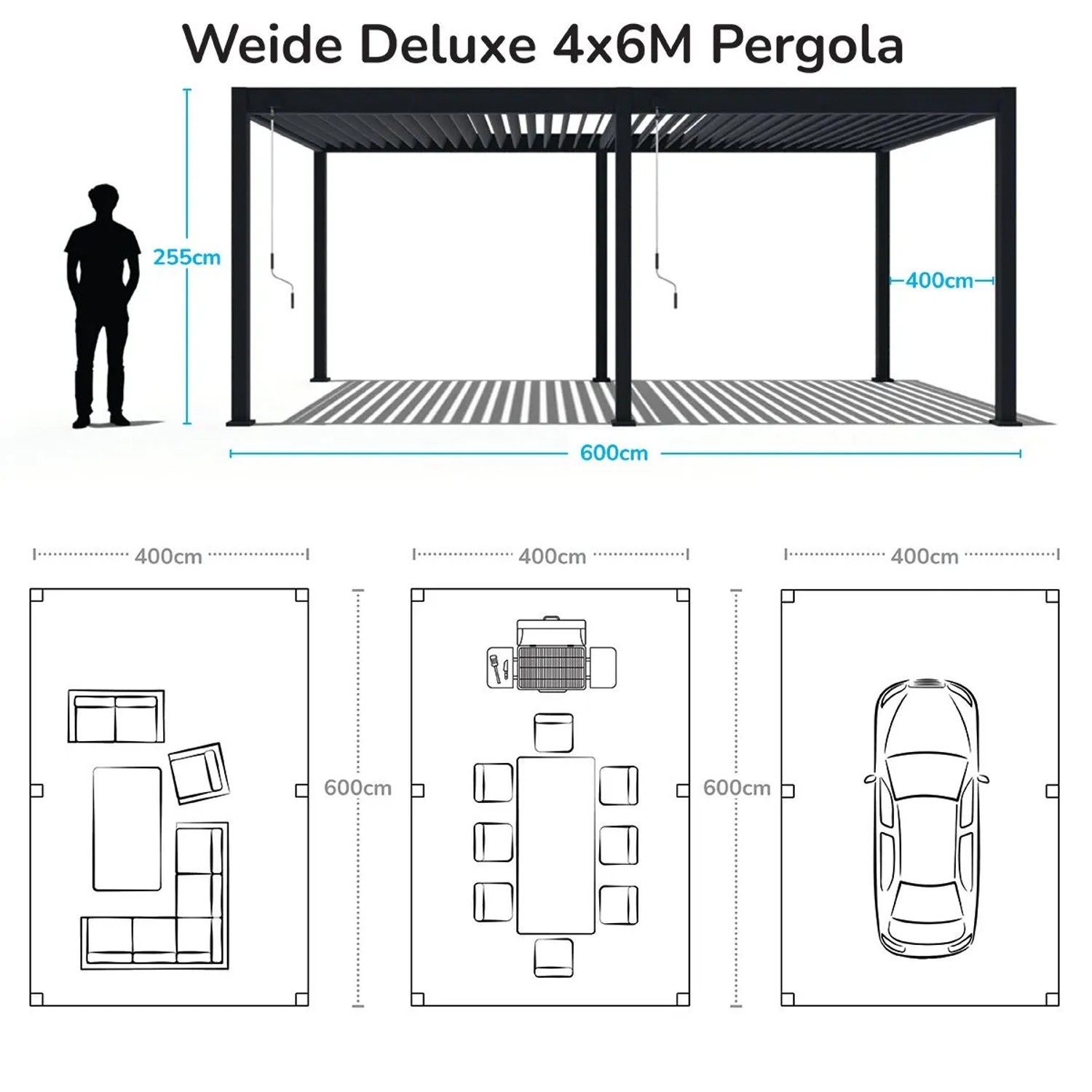 Weide E-Deluxe Plus | elektrische Pergola mit LED | Voll Aluminium | 4 x 6 M | motorisiertes Lamellendach Ivory Sand_8