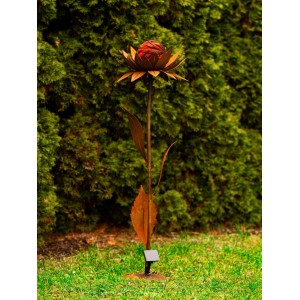 Dekorative Ferrum Art Design Glasblume Maya mit Solar-LED, rot, für den Garten.