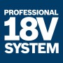 Bosch Professional 18V Akku-System Logo auf blauem Hintergrund.