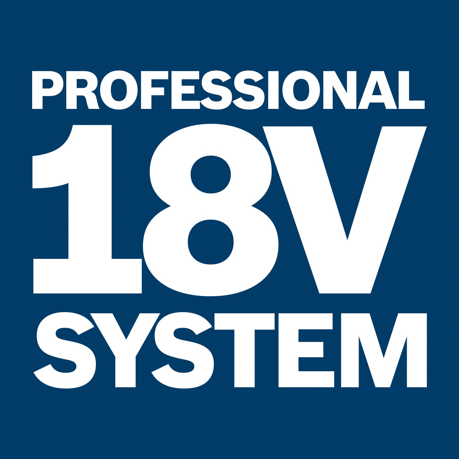 Bosch Professional 18V Akku-System Logo auf blauem Hintergrund.