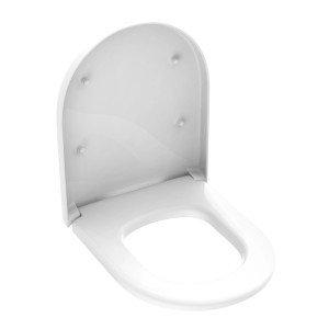 Weißer Schütte WC-Sitz D-Form Pro 5 Duroplast mit Absenkautomatik.