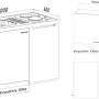 Skizze der Respekta Miniküche MK100ESGOS, 100 cm, Grau-Eiche Sägerau Nachbildung, mit Maßen.