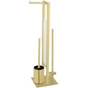 Wenko Stand WC-Garnitur Rivalta Edelstahl Gold mit WC-Bürste, Papierhalter und Glasablage.