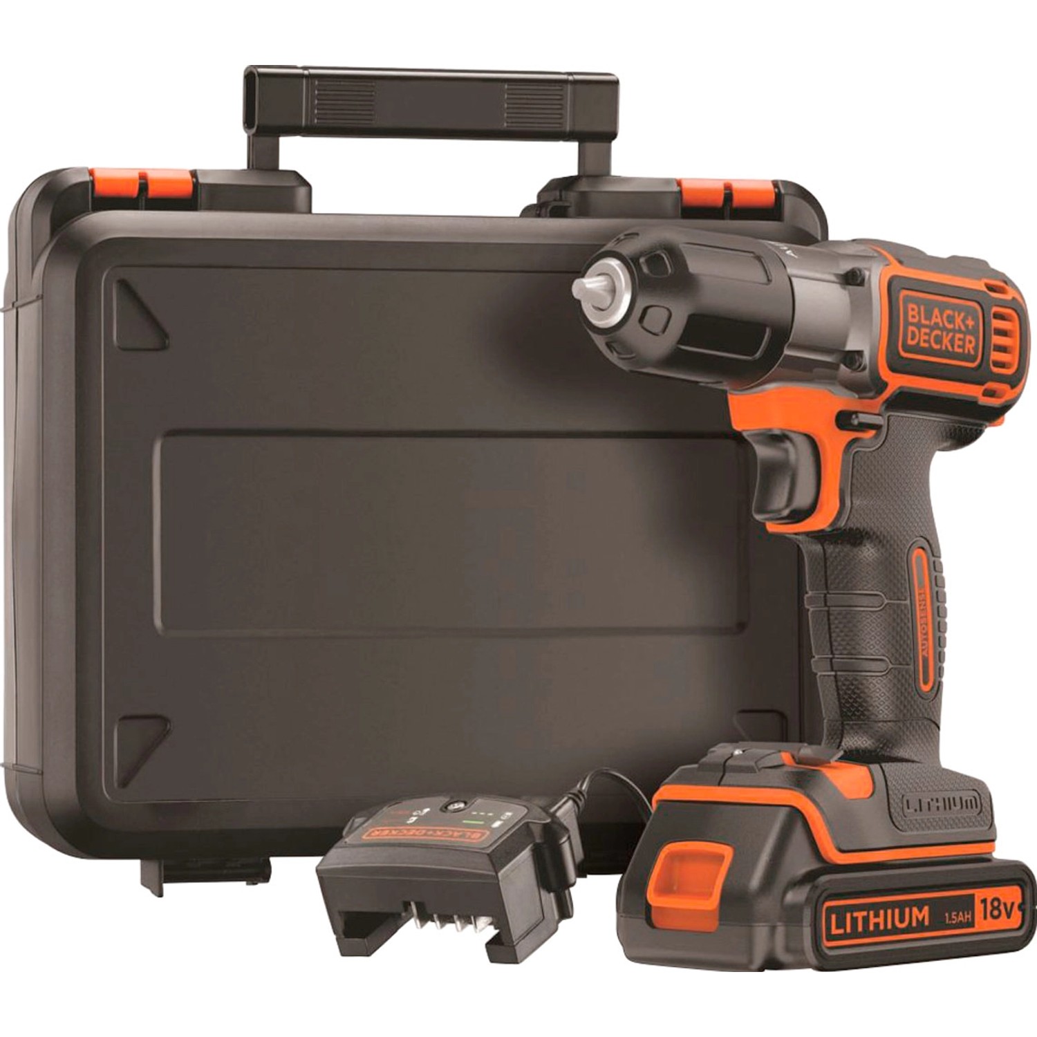 Black+Decker Akku-Bohrschrauber ASD18K mit Akku, Ladegerät und Koffer.