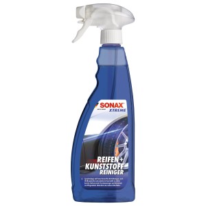Sonax Xtreme Spezialreiniger für Reifen und Kunststoff, blaue Sprühflasche.