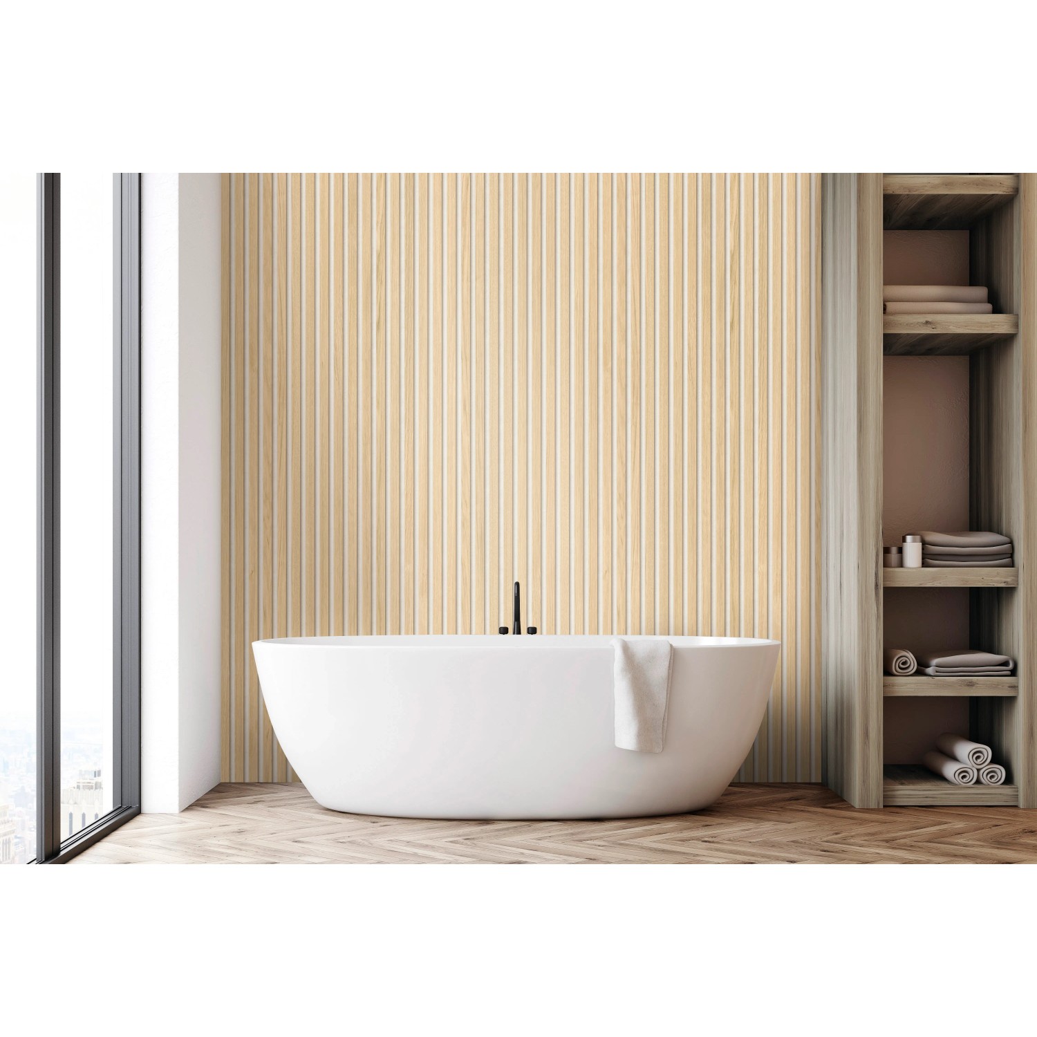 Badezimmer mit Grosfillex Wandverkleidung Element 3D Optik Linio Ash Light.