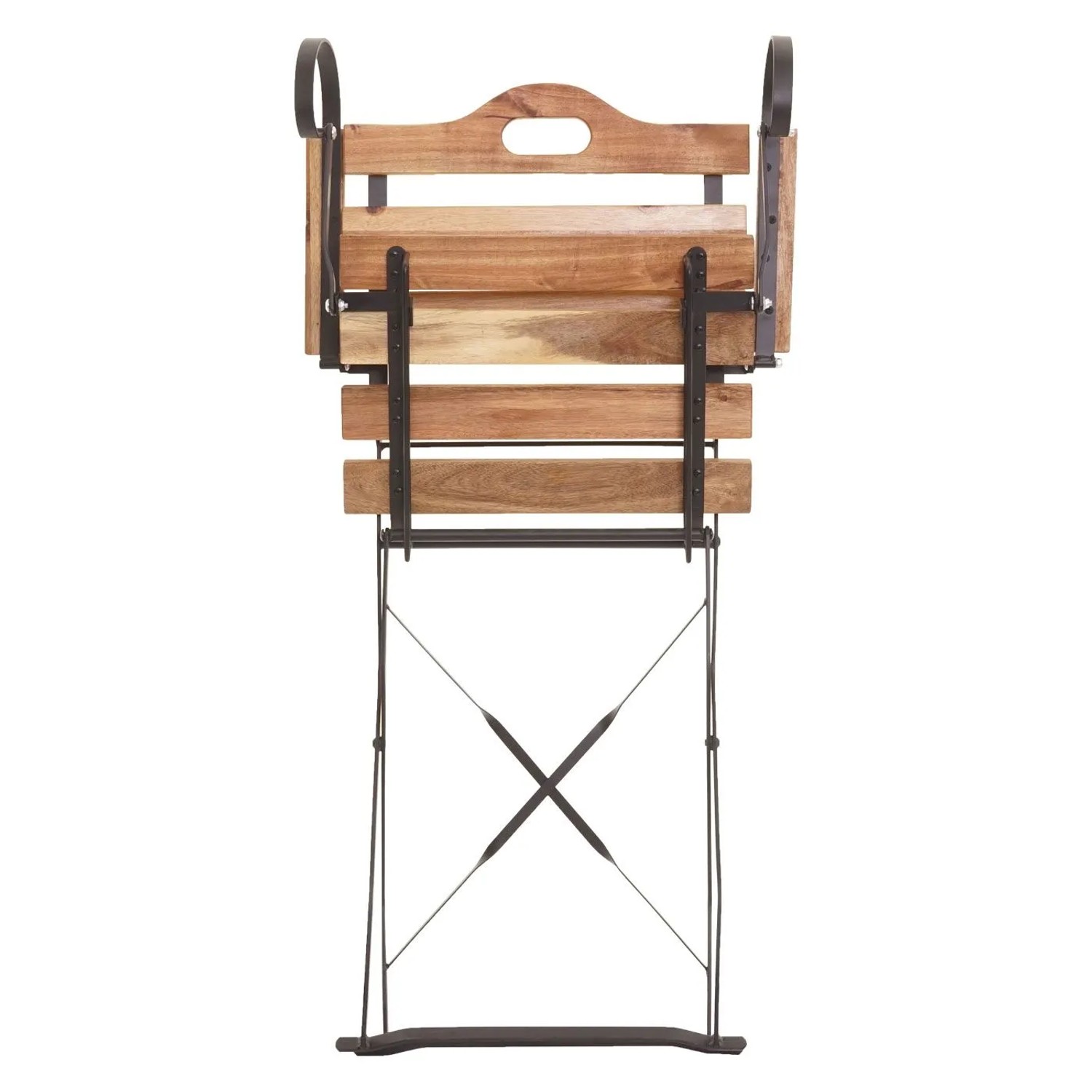 Zusammengeklappter Biergartenstuhl J40, 2er Set, Naturfarben. Gartenstuhl mit Holzlatten und Metallgestell.