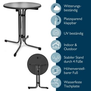 Schwarzer Beautissu Stehtisch Bellini Ø 80cm mit blauer Stella Stehtischhusse.