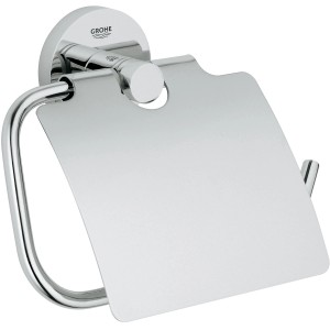 Grohe Essentials WC-Papierhalter mit Deckel, Chrom, Metall, verdeckte Befestigung.