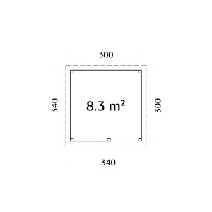 Grundriss Palmako Pavillon Lenna Set 303, braun, 300x300 cm, mit Maßen und Tresen.