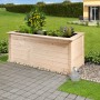 Naturbelassenes Weka Hochbeet Herba (205x80x81cm) aus Fichtenholz mit Bepflanzung im Garten.