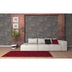 A.S. Création Vliestapete Best of Wood´n Stone Klinkerstein Graublau-Braun im Wohnraum.