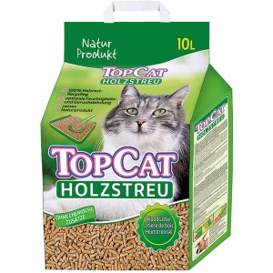 TopCat Holzstreu 10l Packung mit Katzenmotiv. Nicht klumpendes Streu für optimale Hygiene.