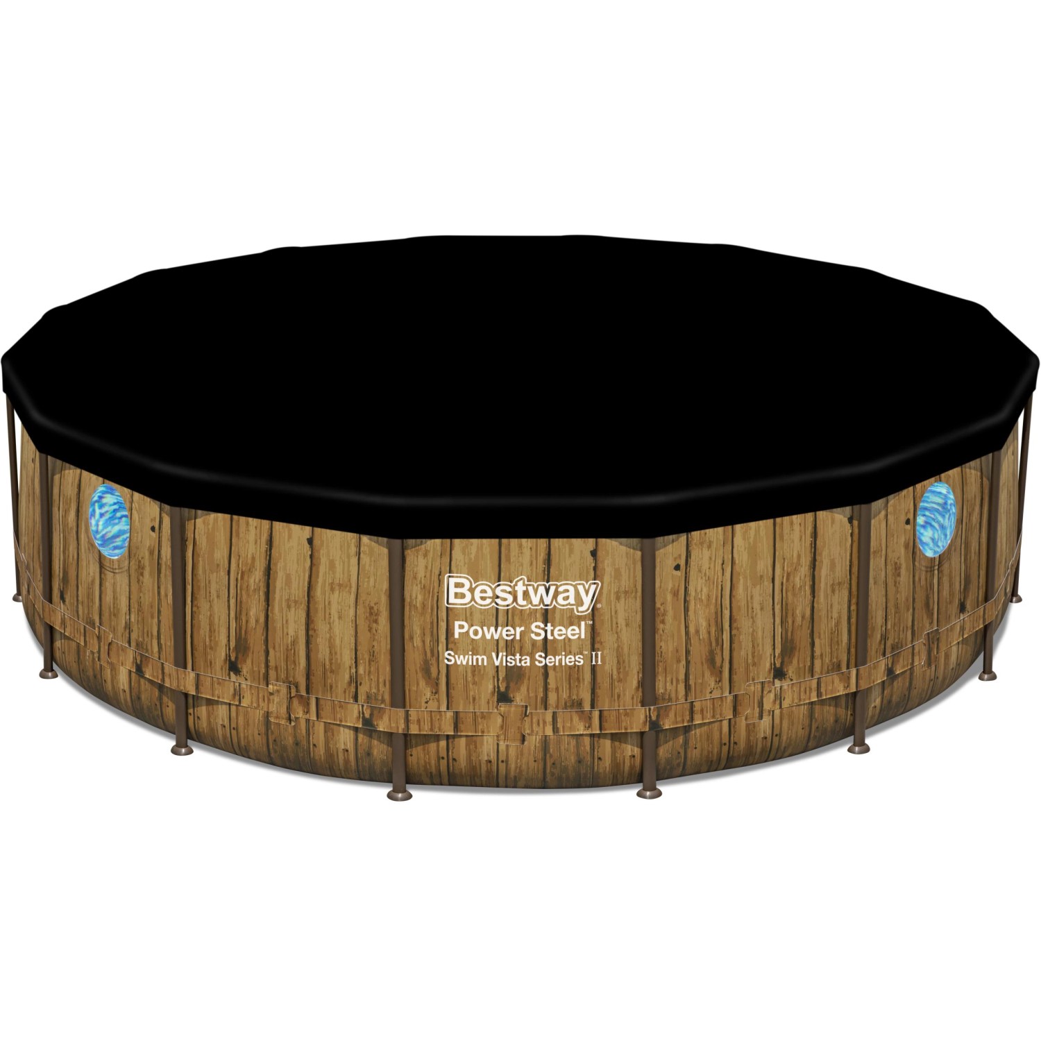 Bestway Pool Abdeckplane, schwarz, für Pools bis Ø 488cm. Runde PVC-Plane zum Schutz vor Schmutz.