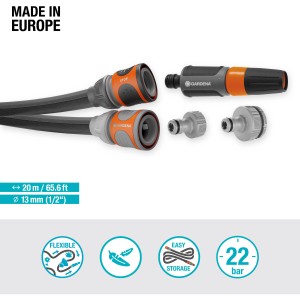 Gardena Liano Life Gartenschlauch-Set, 20 m, mit Spritze, Hahnverbinder und Schlauchverbinder.