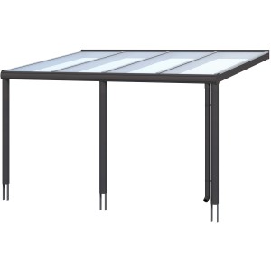 Skan Holz Terrassenüberdachung Garda, 434x357 cm, Aluminium Anthrazit mit Polycarbonat-Doppelstegplatten.