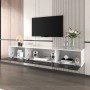 okwish TV Schrank mit LED Licht Holzoptik Glasböden 180x35x30cm Schwarz_7