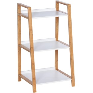 Wenko Regal Finja aus Bambus mit 3 weißen MDF-Etagen, braunes Holz.