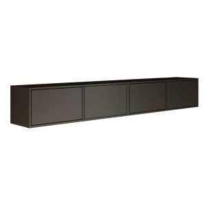 Schwarzes Selsey Framme TV-Hängeboard, 200 cm, wandmontiert, mit 4 grifflosen Klappen und Push-to-Open.