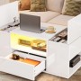 okwish Couchtisch mit LED Beleuchtung Schublade Stauraum Wohnzimmer 100x50x40cm Weiß_8
