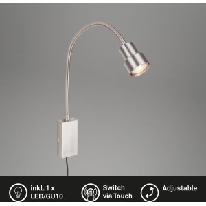 Briloner LED-Bettleuchte Tusi in Matt-Nickel mit flexiblem Arm und Touchfunktion.