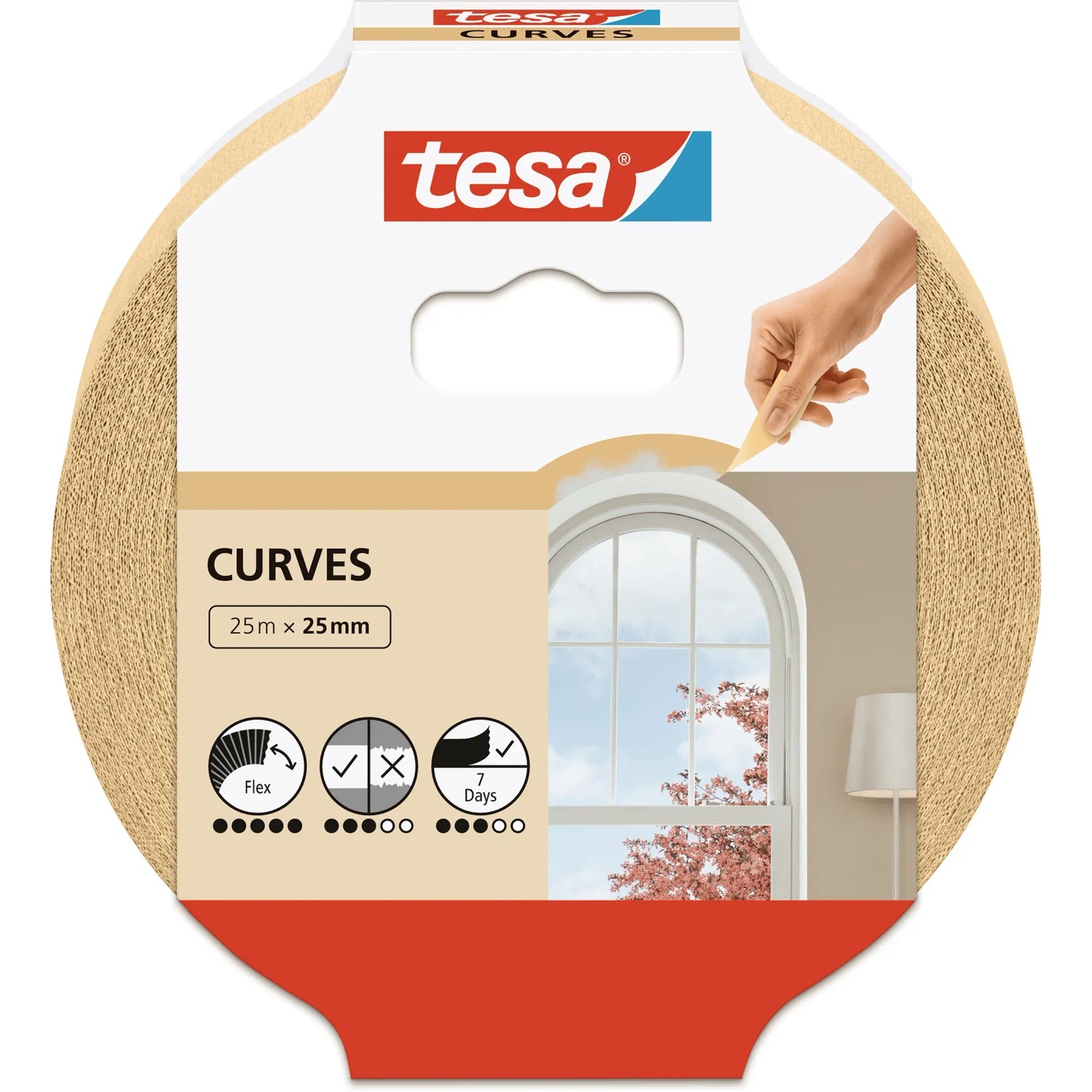 Tesa Malerband Kurven, 25m x 25mm, zum Abkleben von Rundungen und unregelmäßigen Formen.