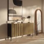 Selsey Sideboard Telire 154 cm, schwarz/Artisan Eiche Lamellenfront, Metallfüße. Moderne Kommode im Wohnzimmer.