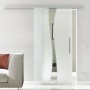Levidor Glasschiebetür Bremen mit satiniertem Glas, wellenförmigem Design, Aluminium Schiene und Stangengriff in Wohnraum.