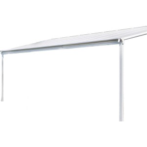 Weiße Home Deluxe Terrassenüberdachung Solis aus Aluminium mit Hohlkammerplatten.