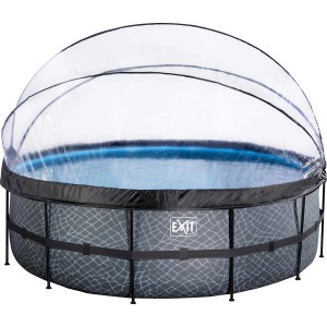 EXIT Stone Pool, Ø450x122cm, grau, mit Sandfilterpumpe und Abdeckung.