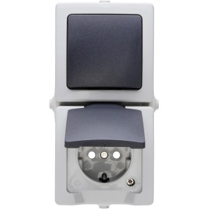 Aufputz Feuchtraum Schalter/Steckdose Nautic Grau senkrecht.