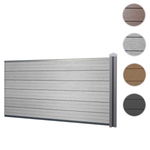 Graues WPC-Sichtschutz Erweiterungselement niedrig (1,88m) mit Pfosten und Paneelen für Zäune & Mauern.