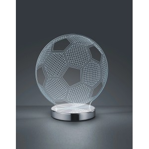Chromfarbene Reality LED Tischleuchte Ball im Fußball-Design, Lichtfarbe einstellbar.