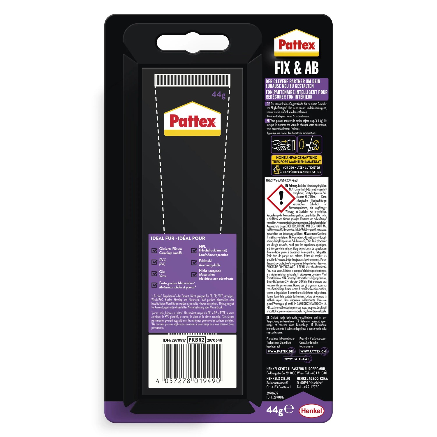Pattex Montagekleber Fix & Ab, 44g Tube, transparent. Universeller Kleber zum Kleben statt Bohren.