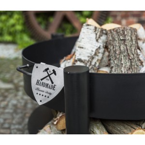 Schwarze CookKing Feuerschale Montana aus Stahl mit Holzlager, Ø 60 cm.