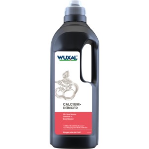 Wuxal Calciumdünger 1 l in schwarzer Flasche für Obst, Gemüse und Zierpflanzen.