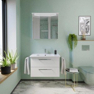 Pelipal Badmöbel-Set Trentino, 77 cm, Weiß, 3-teilig mit Waschbecken, Unterschrank und Spiegelschrank.