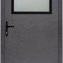 Anthrazitfarbene Stahl-Nebeneingangstür mit Fenster, öffnend nach innen, Anschlag links.