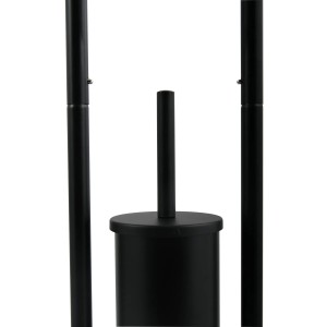 Schwarze MSV WC-Garnitur Abby aus Stahl, freistehend, mit Bürste und Toilettenpapierhalter.