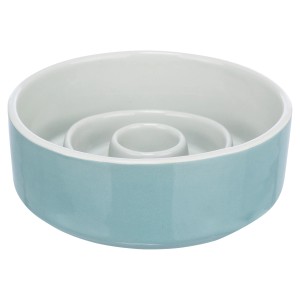 Trixie Hundenapf Slow Feeding, Keramik, Ø 17 cm, grau-blau, gegen Schlingen.