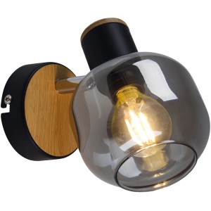 Näve Wandspot Fumoso: Wandleuchte mit grauem Glasschirm, Holz- und Metallelementen. Modernes Design.