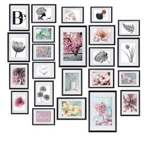 Bomoe Blossom Bilderrahmen Set, 24-teilig, schwarz, mit verschiedenen Motiven für eine individuelle Wandgestaltung.