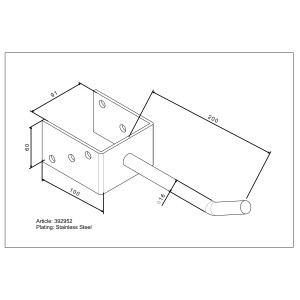 LUX Pfostenträger U-Form Edelstahl mit Steindolle, 200x91x60mm, für 90mm Pfosten.