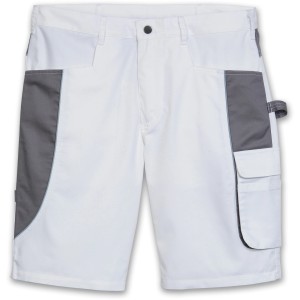 Scheibler Active Workwear Short, weiß-anthrazit, mit Taschen und Dreifachnähten.