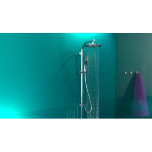 Eisl Duschset Stiloval mit Regendusche und Handbrause, Chrom. Elegante Duschsäule mit Wasser.