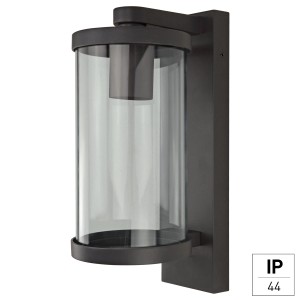 Moderne E2 Elektro Außenwandleuchte Mira in Anthrazit mit Glaszylinder.