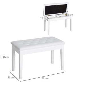 HOMCOM Klavierhocker Stauraum Gummiholz Kunstleder Weiß 76 x 36 x 50 cm