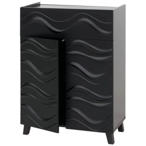 Schwarze MCW Kommode N86 mit 3D-Wellenmuster und Push-to-open Türen.