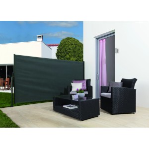 OBI Vertikalmarkise Livingston, anthrazit, 300x150 cm, als Wind- und Sichtschutz auf Terrasse.