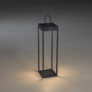 Schwarze Konstsmide LED Laterne Ravello, 50cm hoch, für Innen und Außen. Dekoleuchte mit Akku.